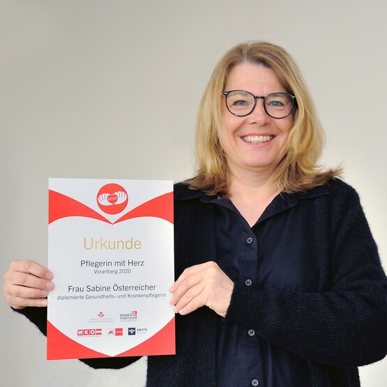 Sabine Österreicher, die „Pflegerin mit Herz“ 2020 aus Vorarlberg in der Kategorie „Pflege- und Betreuungsberufe“
